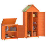 2 Piece Garden Tool Shed Set Brown Solid Wood Pine 172249