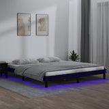 LED Bed Frame without Mattress Black 200x200 cm Solid Wood 820630