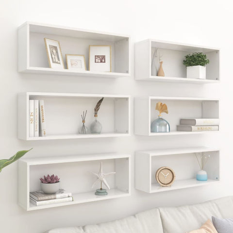 ZNTS Wall Cube Shelf 6 pcs High Gloss White 60x15x23 cm Engineered Wood 807153