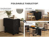 Multi-Storage Six-Person Drop Leaf Dining Table - Distressed Black T3398P343226