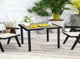 Square Garden Dining Table with 5.4cm Parasol Hole, Slatted Top, Metal Frame, 86 x 86 x 71cm, Brown T3398P320129