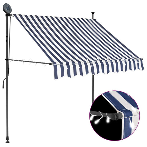 Manual Retractable Awning with LED 100 cm Blue and White 145841