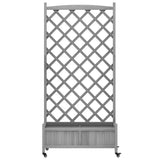 Planter with Trellis and Wheels Grey Solid Wood Fir 3207654