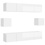 ZNTS 6 Piece TV Cabinet Set High Gloss White Engineered Wood 3079313