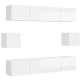 ZNTS 6 Piece TV Cabinet Set High Gloss White Engineered Wood 3079313