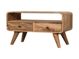 Solid Wood Mini Curved Oak-ish Media Unit, 2 Drawers and Open Slot, Brown B2743P403444
