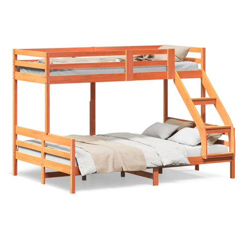 ZNTS Bunk Bed without Mattress 90x200/140x200 cm Wax Brown Solid Wood 3207192