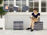 Set of 2 Rattan Storage Ottoman, Outdoor Footstool with Removable Cushions, Garden Storage Seat for T3398P325086