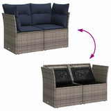 Garden Sofa with Cushion 8 pcs Grey and navy Poly rattan 366164