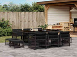 11 Piece Garden Dining Set with Cushions Black Poly Rattan 3210967