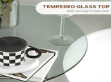 High Top Bar Table, Round Kitchen Table with Tempered Glass Top and Steel Base, Bistro Table for 2 T3398P329457
