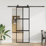 Sliding Door with Hardware Set Black 76x205 cm Tempered Glass 3375963