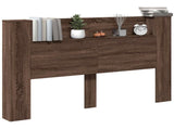 Storage Headboard with LED Brown Oak Engineered Wood 3418681