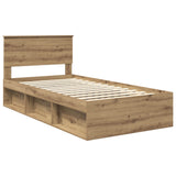 Bed Frame Artisian Oak 100 x 200 cm Solid Pine Wood 3410644