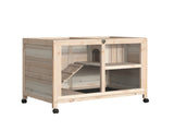 Rabbit Hutch Indoor with Wheels, Wooden Guinea Pig House Hamster Cage, 2 Layers Bunny Cage with T3398P548512