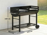 Charcoal Barbecue Grill with 2 Cooking Areas, Portable BBQ Trolley with Wheels, Height Adjustable T3398P553430