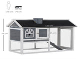 Wooden Rabbit Hutch and Run with Sliding Tray, Ramp, Water-resistant Roof, for 2-4 Rabbits, Grey T3398P350055