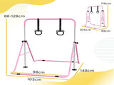 Adjustable Height, Foldable Kids Gymnastics Bar w/ Non-slip Rubber Floor Rings, for 3 Years, Pink T3398P422350