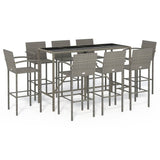 Garden Bar Set Grey PE rattan, powder-coated steel, tempered glass 3187661