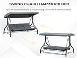 3 Seater Canopy Swing Chair, 2 in 1 Garden Swing Seat Bed, with Adjustable Canopy and Metal Frame, T3398P314658