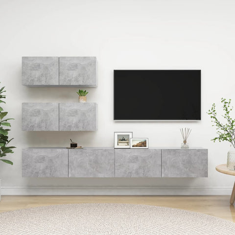 4 Piece TV Cabinet Set Concrete Grey Engineered Wood 3079131