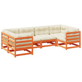 6 Piece Garden Sofa Set with Cushions Wax Brown Solid Wood Pine 3299608