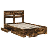 Bed Frame with Drawer Smoked Oak 135 x 190 cm Engineered Wood 3411655