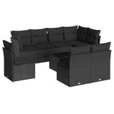 ZNTS 9 Piece Garden Sofa Set with Cushions Black Poly Rattan 3217765