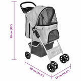 Folding Pet Stroller Dog/Cat Travel Carrier Grey 170910