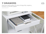 Seven-Drawer Filing Cabinet, with Wheels - White T3398P330433