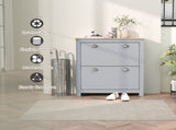 2 Drawer Shoe Cabinet Modern Narrow Shoe Cupboard Hallway Wooden Storage Organiser with Flip Doors T3398P378002