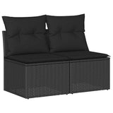 2 Piece Garden Sofa Set with Cushions Black Poly Rattan Acacia 3325241
