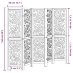 Room Divider 5 Panels Black Solid Wood Paulownia 358757