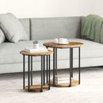 ZNTS Side Table Set of 2 - Old Wood and Metal 869718