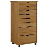 Rolling Cabinet Honey Brown Solid pine wood, engineered wood, plastic 355897