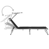 44333 Folding Sun Lounger with Roof Aluminium and Textilene Black