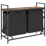 Laundry Basket 2 Compartments with Shelf Smoked Oak 859077