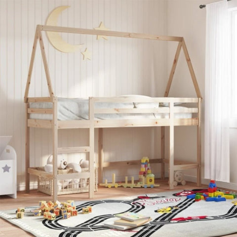 ZNTS Loft Bed with Ladder and Roof without Mattress 90x190 cm Single 3282114