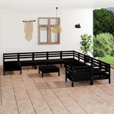 ZNTS 12 Piece Garden Lounge Set Black Solid Wood Pine 3083323