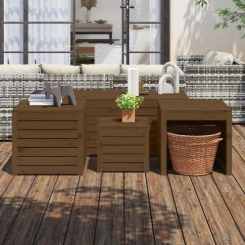 4 Piece Garden Box Set Honey Brown Solid Wood Pine 3154669