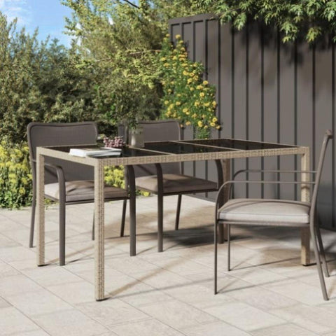 Garden Table 150x90x75 cm Tempered Glass and Poly Rattan Beige 316710