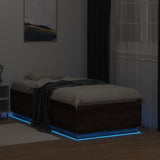Bed Frame with LED without Mattress Brown Oak 75x190 cm Small Single 3209673