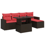 6 Piece Garden Sofa Set with Cushions Brown Poly Rattan Acacia 3326305