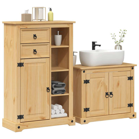 ZNTS 2 Piece Bathroom Furniture Set Corona Solid Wood Pine 3334635