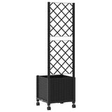 Garden Planter with Trellis&Wheels Black 40 x 40 x 146 cm PP 3422920