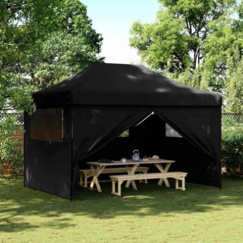 Foldable Party Tent Pop-Up with 4 Sidewalls Black 4005030
