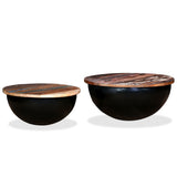 245257 Coffee Table Set 2 Pieces Solid Reclaimed Wood Black Bowl Shape