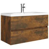Sink Cabinet with Built-in Basin Smoked Oak Engineered Wood 3120345