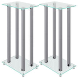 Speaker Stands 2pcs Silver Tempered Glass 4 Pillars Design 51819