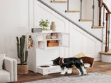 Dog Feeding Station with 2 Storage Cabinets, 2 Elevated Bowls, Side Hooks, Anti-tip Kit for Water T3398P425276